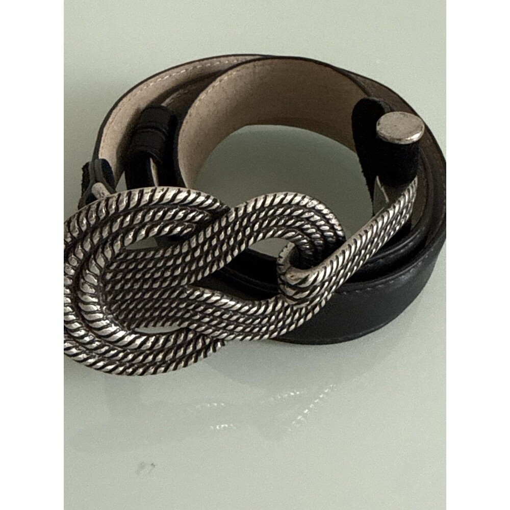 Boho Black Leather Snake Knot Belt Silver Buckle Western Festival S/M